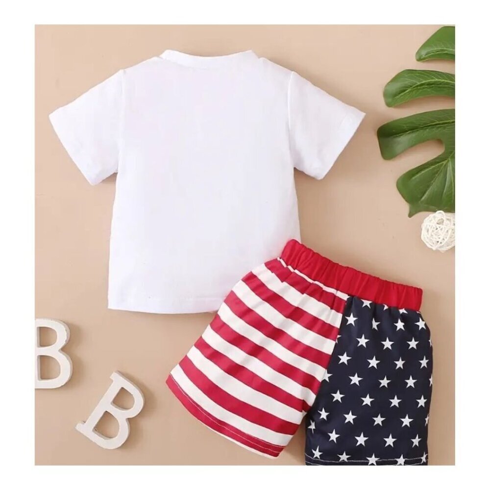 2pcs Baby Boys Patriotic All American Boy T-Shirt and Shorts Sizes: 3-6M to 18-2 - Picture 2 of 5